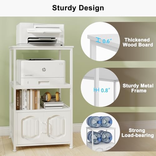Natwind 4 Tier Printer Stand, File Cabinet w/Adjustable Open Shelves,White - Image 6