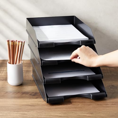 Stockroom Plus Letter Tray - Stackable Desk Organizer Trays - Desktop File Organizer - Mail & Document Storage - Pack of 4, Black, 10 x 13.5 x 2.5 in - Image 5