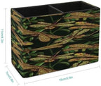 PU Leather Multi-Compartment Pen Holder Desktop Organizer Pencil Cup Storage Caddy for Office Home Supplies Hand Drawn Vintagel Pattern with Dragonflies And Olive Branches - Image 2