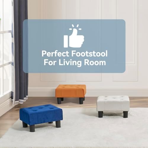 Poofzy Small Foot Stool Ottoman, Velvet Ottoman Foot Rest with Legs, Rectangle Foot Rest for Couch, Footstools and Ottomans Small for Living Room and Entryway (Beige) - Image 6