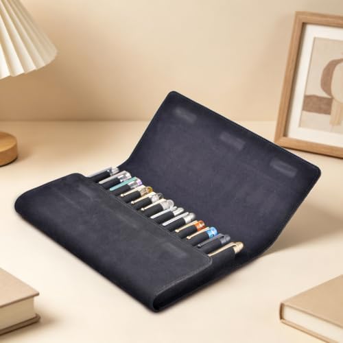 12 Suede Leather Fountain Pen Case Portfolio Divider Slot, Magnetic Closure - Image 2