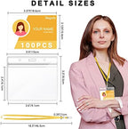 Segarty Lanyards with ID Holder, 100 Pack Horizontal Badge Clear Plastic Name Tags Neck Key Card Bulk, Yellow Strap Clips Waterproof Ziplock Nametag Protector for Women, Business, Student, School - Image 2