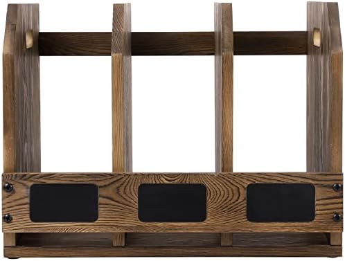 MyGift 3 Compartment File Folder Organizer Rustic Burnt Wood Desktop Rack - Image 6