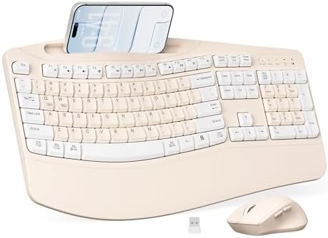 Wireless Keyboard and Mouse Combo, 2.4G Ergonomic Wave Keys(Milk Tea-A) by Unknown