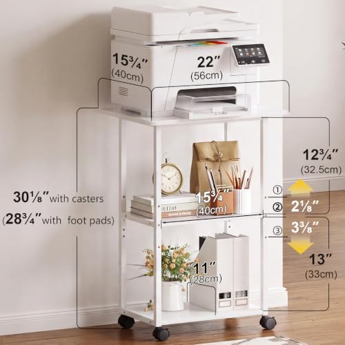 MARTY 3 Tier Large Printer Stand, Mobile Printer Table, Adjustable Shelf - Image 5