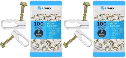 STEREN Coaxial Cable Clips - Cable Holder - Wire Clips - Siding Clips for Hanging - Cord Holder for Desk - Cable Clamps (White, 100 Count - Dual Screw) (Pack of 2) by STEREN