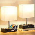 White Bedside Table Lamps Set of 2 - Dimmable, USB C+A, 2 AC Outlets - Image 2