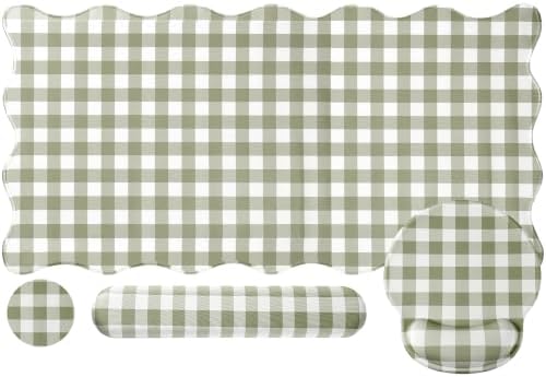 Sabary Gingham Desk Mat Scalloped Sage Green, 35.4 x 15.7 Inch by Sabary