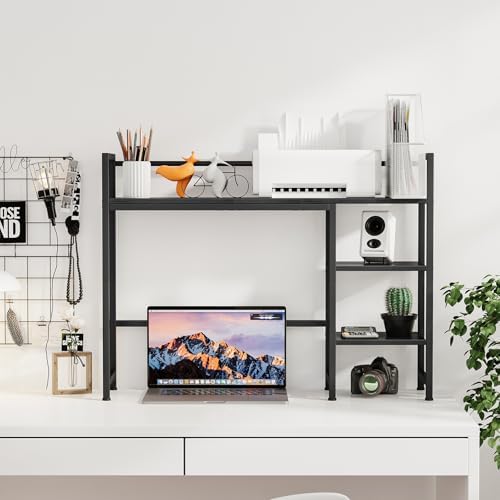 Snughome Desk Shelf, 38.6" Desk Hutch for Computer Monitor, Desktop Organizer Shelf, 4 Tier Desk Display Rack, Wood Desktop Bookshelf Storage Rack for Home Office Dorm, Black - Image 4