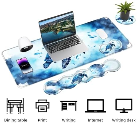 Keyboard Mouse Pad Set, Extended Gaming Mouse Pad+Ergonomics Keyboard Wrist Rest Support, Memory Foam, Easy Typing Pain Relief, 4Pcs XL Ultra Thick Desk Mat,Colorful Sea Turtle - Image 3
