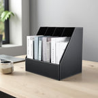 KINGFOM 4-Slot Wood Leather Document Files Holder Rack Stand Desk Files Organizer Papers Collection Cabinet (4 slot Black) - Image 7