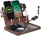 Wood Phone Docking Station with 4 USB 22.5W PD & QC3.0 Fast Charger,Nightstand Organizer for Men, Dual Phone Charging Station for iPhone Samsung Google Android,Anniversary Birthday Gifts for Men Him by JuncaiTech