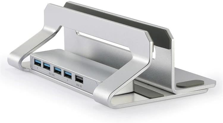 D051-3 Aluminum Alloy Desktop Organizer Vertical Laptop Stand with 4 USB Ports Hub by Unknown