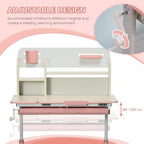 Qaba Wooden Kids Study Desk Height Adjustable Tilt Desktop Drawer Pink - Image 4