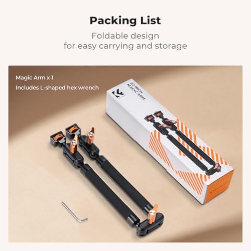 K&F CONCEPT 22" Magic Arm, Overhead Desk Camera Arm Mount, Long Articulating Friction Boom Arm for Phone, Action Camera, LED Light, Microphone - Image 6