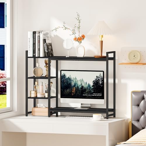Snughome Adjustable Desk Shelf with Monitor Stand, 38.6" Desktop Organizer Hutch, Height Adjustable Computer Monitor Riser & 4 Tier Storage Bookshelf for Home Office Dorm, Black - Image 6