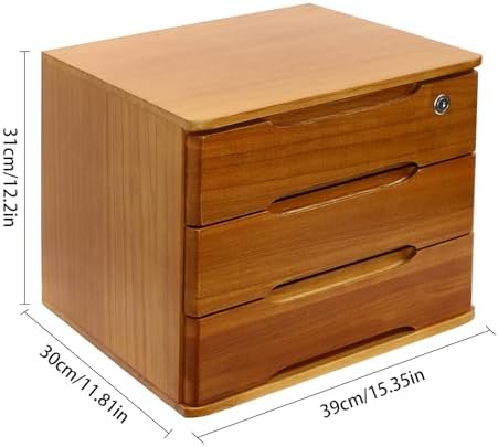 Wooden Desk Organizer with Lockable Drawers, 3-Tier Countertop Storage Cabinet File Cabinet Jewelry Organizer Home Office Supplies Organization Unit (Wood Yellow-1 Lock) - Image 3