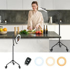 LUXSURE Tripod for iPhone with Ring Light, Overhead Camera Mount with Casters,LED Ring Light with Stand and Phone Holder,Phone Tripod with Light for Video Recording/Live Streaming/Cooking by LUXSURE