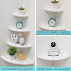 Corner Shelves, Floating Corner Shelf, Set of 2 Solid Oak Wood Wall Shelves, Round End Wall Mount with Wire Hole Shelving for Small Plant for Bedroom Kitchen, Living Room White - Image 2