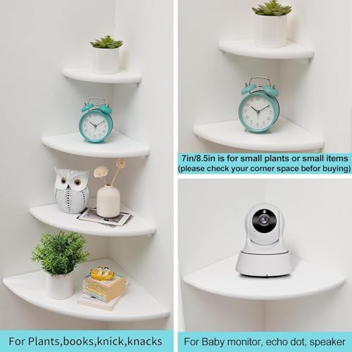 Corner Shelves, Floating Corner Shelf, Set of 2 Solid Oak Wood Wall Shelves, Round End Wall Mount with Wire Hole Shelving for Small Plant for Bedroom Kitchen, Living Room White - Image 2