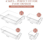 ZANORA 25 PCS Clear Plastic Drawer Organizer Set, Drawer Dividers Organizers with 4 Sizes Storage Trays, Bathroom Drawer Organizers Makeup, Vanity Drawer Organizer, Desk & Kitchen Storage Bins - Image 2