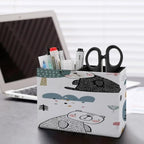 PU Leather Multi-Compartment Pen Holder Desktop Organizer Pencil Cup Storage Caddy for Office Home Supplies Woodland Cute Bear Hedgehog Owl Fox And Hand Drawn - Image 5