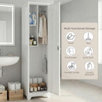 Slim Broom Closet Storage Cabinet, 65" H Metal Cabinets with Lock and Shelves & S-Hooks, Utility Storage Cabinet for Mop, Narrow Storage Cabinets for Pantry, Bathroom, Garage, White - Image 4