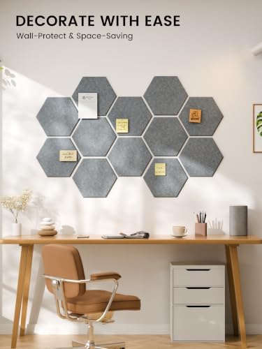 Fluxynara 12-Pack Hexagon Felt Bulletin Board Tiles, Blue Gray - Image 6