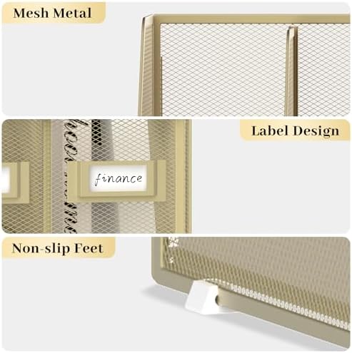 SUPEASY Desk Organizers Metal Desk Magazine File Holder with 5 Vertical Compartments Rack File Organizer for Office Desktop, Classroom, Home Workspace, Golden Yellow - Image 4