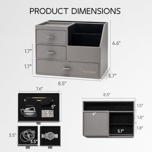 VLANDO Desk Organizer,PU Leather Office Storage with Compartments,Gray - Image 3