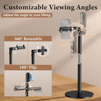 Height/Angle Adjustable Phone Holder, 10"-25" Retractable Tall Phone Stand for Desk,720°Rotatable+180flip Phone Holder Stand for Video Calls Kitchen Table Office Etc -Clip Type - Image 2