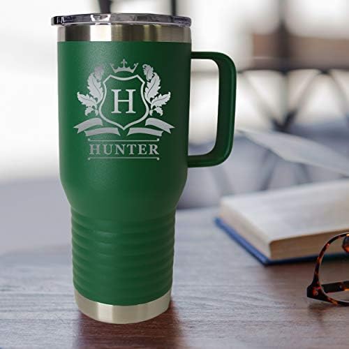 Custom Personalized 20 oz Stainless Steel Powder Coated Vacuum Insulated Double Walled Travel Tumbler Coffee Mug with Handle and Lid (Green) - Image 6