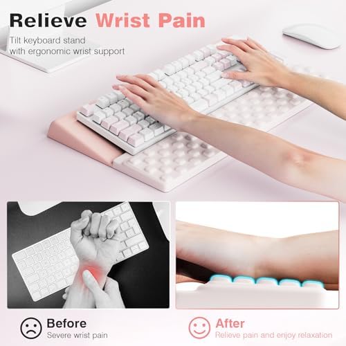 Ospelelf Keyboard Wrist Rest, Ergonomic Memory Foam Wrist Support for Typing & Gaming, Tilted Keyboard Pad, Aesthetic Desk Accessories for Office, Relief for Carpal Tunnel & Wrist Pain, Pink White - Image 2