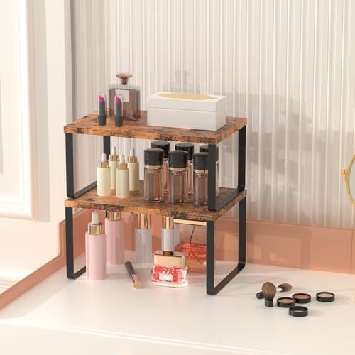 CADUKE Set of 4 Counter Shelves Kitchen Cabinet Shelf Organizer Brown - Image 6