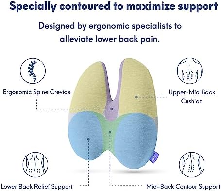 C CUSHION LAB Extra Dense Lumbar Pillow - Patented Ergonomic Multi-Region Firm Back Support for Lower Back Pain Relief - Lumbar Support Cushion with Strap for Office Chair, Car, Sofa - Wellness Green - Image 3
