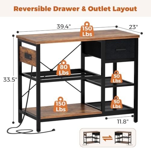 Homieasy 3D Printer Stand with Filament Storage, 39.4" x 23", Rustic Brown - Image 7