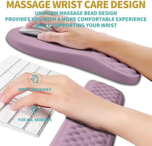 Hokafenle 2 in 1 Ergonomic Mouse Pad Wrist Support & Wrist Rest for Computer Keyboard Set, with Relieve Carpal Tunnel Pain Massage Bulge and Full Memory Gel Design (2In1 Set, Purple) - Image 4
