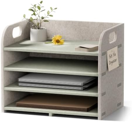 Fluxynara 4-Tier Felt File Organizer with Carry Handles, Sage Mist by FLUXYNARA