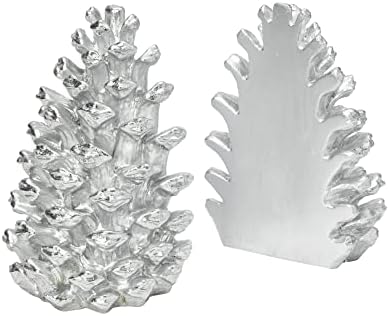Creative Co-Op Decorative Resin Pinecone Bookends, Silver Finish, Set of 2 - Image 2