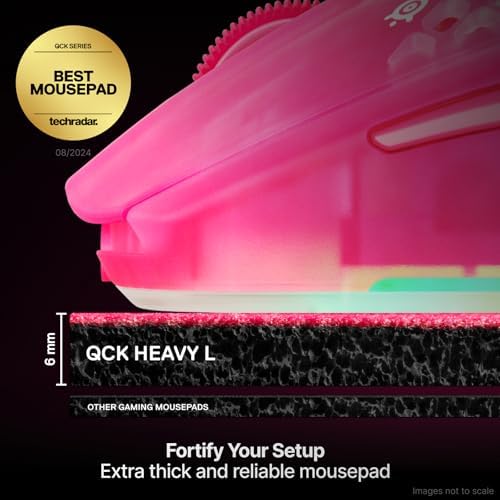 SteelSeries QcK Heavy Gaming Mousepad — Thicker, Non-Slip Silicone Rubber Base, Peak Tracking, Optimized for Gaming FPS, MOBAs, RTS, MMO — Large Size 450 mm x 400 mm x 6 mm — Magenta - Image 2