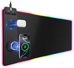 Mouse Pad with Magnetic Wireless Charging, Large Desk Pad Protector, RGB Black Mousepad Desk Mat with 15W Fast Charger, 4mm Thick Non-Slip, Waterproof Laptop Writing Pad for Office, Home, Gaming by miroddi