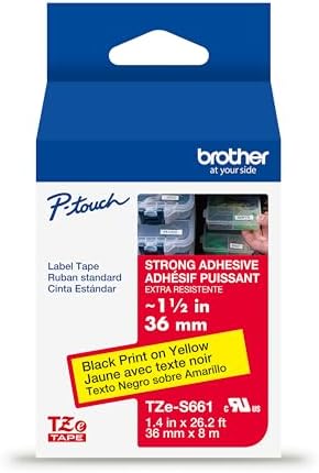 Brother Genuine P-Touch TZe Black Print on Yellow Label Tape (TZeS661), Strong Adhesive Laminated, ~1-1/2in x 26.2ft (36mm x 8m), for Select P-Touch Label Makers, Water-Resistant, Extra Strength by Unknown