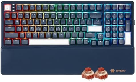 Hexgears E4Pro Wireless Creamy Mechanical Keyboard with Number Pad, Hot Swappable Custom Keyboard with Wrist Rest,Pre-lubed Tactile Switches,Gasket Structure,RGB Backlit Gaming Keyboard (Dark Blue) by HEXGEARS