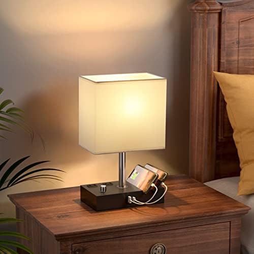 White Bedside Table Lamps Set of 2 - Dimmable, USB C+A, 2 AC Outlets - Image 6