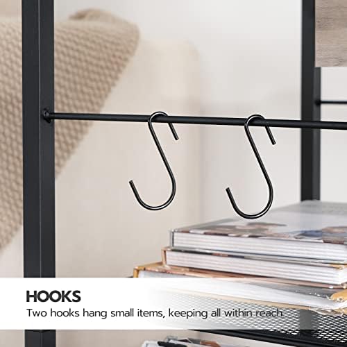 HOOBRO Industrial Printer Stand, 3-Tier Mobile Printer Table, Rolling Cart with Power Outlets and USB Ports, Home Printer Stand with 2 Hooks, for Office, Living Room, Greige and Black BG22UPS01 - Image 6