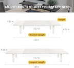 Across-Star Dual-Monitor-Stand-Riser-For-Desk Adjustable Length 32-40 Inch，Large Desktop Computer Monitor Riser For 2 Screens，Desk Shelf Organizer Riser Stand For Computer/Laptop/PC/Printer/TV Black - Image 3