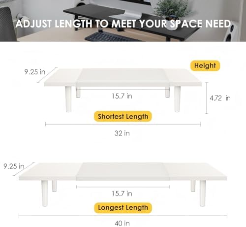 Across-Star Dual-Monitor-Stand-Riser-For-Desk Adjustable Length 32-40 Inch，Large Desktop Computer Monitor Riser For 2 Screens，Desk Shelf Organizer Riser Stand For Computer/Laptop/PC/Printer/TV Black - Image 3