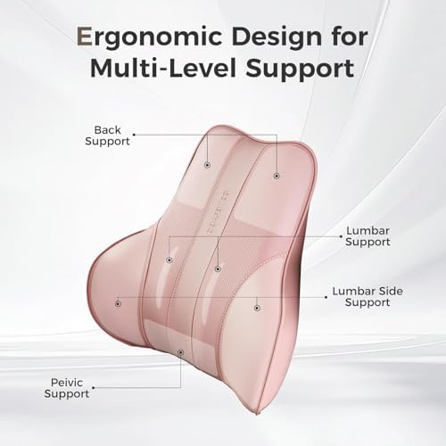 Coverado Lumbar Support Pillow for Car, Ergonomic Memory Foam Back Pillow for Office Chair, New Back Cushion for Pain Relief, PU Leather Car Lumbar Support for Driving Seat - Image 2