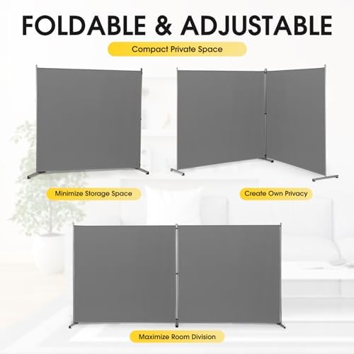 Rantila Indoor Room Divider, Portable Office Divider, Room Divider Wall Screen 2 Large Panel, Folding Partition Privacy Screen Walls Dividers for Room Separator 142" W x 71" H,Gray - Image 3
