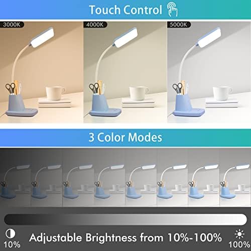 LED Desk Lamp with 10W Wireless Charging & Pen Holder, Blue - Image 4